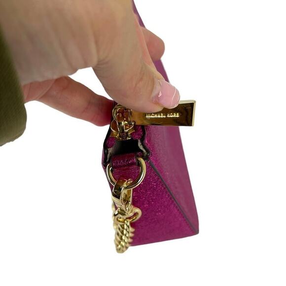 Michael Kors Jet Set Travel Metallic Hot Pink Gold Chain Pochette Bag Purse - Picture 8 of 16